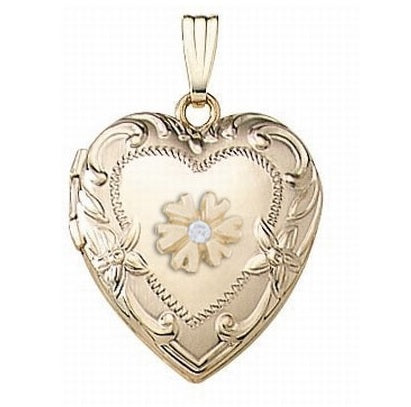 14K Yellow Gold Cremation & Hair Locket w/ Diamond Center Jewelry - 610PG65347-Jewelry-Photograve-14K Yellow Gold-3/4" X 3/4"-Afterlife Essentials