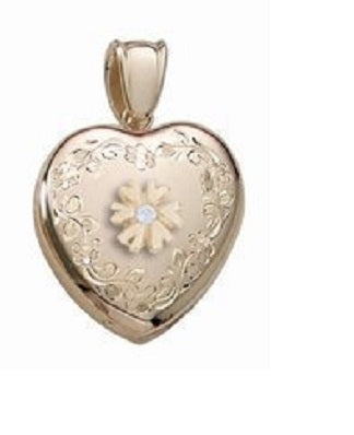 14K Yellow Gold Cremation & Hair Locket w/ Diamond Center Jewelry - 610PG65356-Jewelry-Photograve-14K Yellow Gold-3/4" X 3/4"-Afterlife Essentials