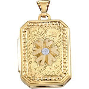 14K Yellow Gold Cremation & Hair Locket w/ Diamond Center Jewelry - 610PG65313-Jewelry-Photograve-14K Yellow Gold-3/4" X 1"-Afterlife Essentials