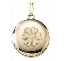 14K Yellow Gold Cremation & Hair Locket w/ Diamond Center Jewelry - 610PG65321-Jewelry-Photograve-14K Yellow Gold-3/4" X 3/4"-Afterlife Essentials