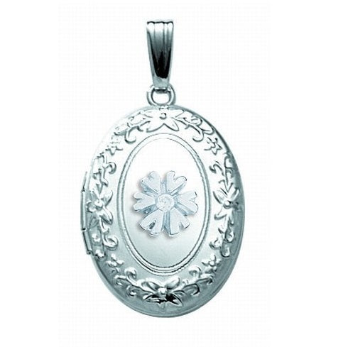 Sterling Silver Cremation & Hair Locket w/ Diamond Center Jewelry - 610PG65350-Jewelry-Photograve-Sterling Silver-1/2" X 1"-Afterlife Essentials