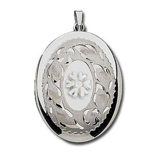 14K White Gold Cremation & Hair Locket w/ Diamond Center Jewelry - 610PG65323-Jewelry-Photograve-14K White Gold-3/4" X 1"-Afterlife Essentials