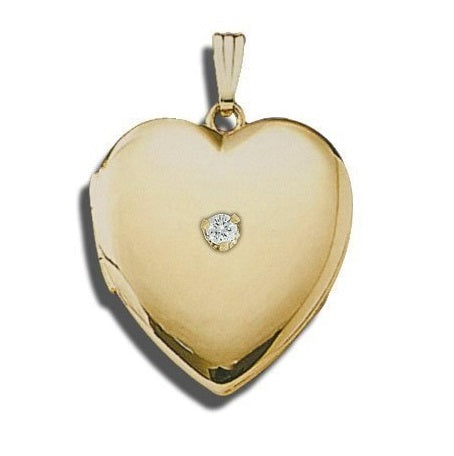 14K Yellow Gold Cremation & Hair Locket w/ Diamond Center Jewelry - 610PG65343-Jewelry-Photograve-14K Yellow Gold-1" X 1"-Afterlife Essentials
