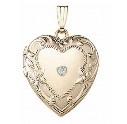 14K Yellow Gold Cremation & Hair Locket w/ Diamond Center Jewelry - 610PG65346-Jewelry-Photograve-14K Yellow Gold-3/4" X 3/4"-Afterlife Essentials