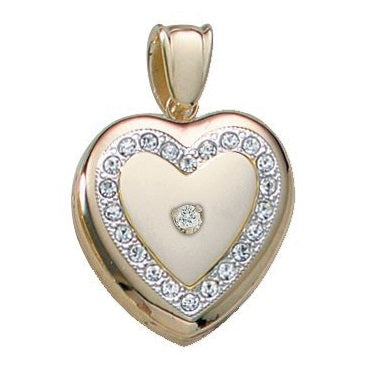 14K Yellow Gold Cremation & Hair Locket w/ Diamond Center Jewelry - 610PG65324-Jewelry-Photograve-14K Yellow Gold-3/4" X 3/4"-Afterlife Essentials