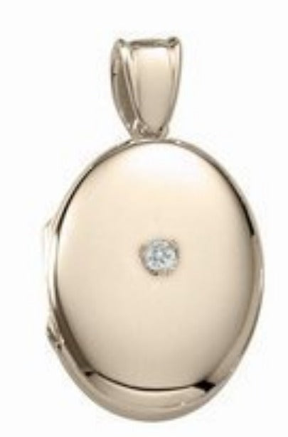 14K Yellow Gold Cremation & Hair Locket w/ Diamond Center Jewelry - 610PG65351-Jewelry-Photograve-14K Yellow Gold-1/2" X 1"-Afterlife Essentials