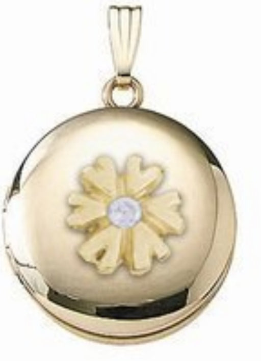 14K Yellow Gold Cremation & Hair Locket w/ Diamond Center Jewelry - 610PG65321-Jewelry-Photograve-14K Yellow Gold-3/4" X 3/4"-Afterlife Essentials