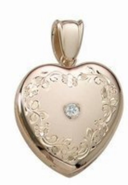 14K Yellow Gold Cremation & Hair Locket w/ Diamond Center Jewelry - 610PG65355-Jewelry-Photograve-14K Yellow Gold-3/4" X 3/4"-Afterlife Essentials