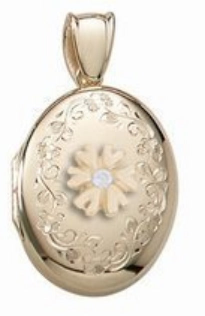 14K Yellow Gold Cremation & Hair Locket w/ Diamond Center Jewelry - 610PG65354-Jewelry-Photograve-14K Yellow Gold-1/2" X 1"-Afterlife Essentials