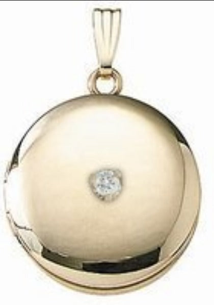 14K Yellow Gold Cremation & Hair Locket w/ Diamond Center Jewelry - 610PG65320-Jewelry-Photograve-14K Yellow Gold-3/4" X 3/4"-Afterlife Essentials