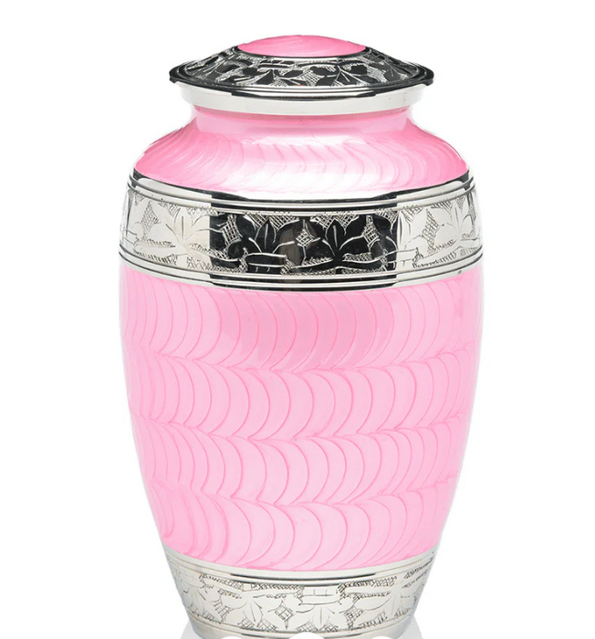 Elegant Adult Cremation Urn with pastel pink enamel over nickel plated brass-Cremation Urns-Bogati-Afterlife Essentials