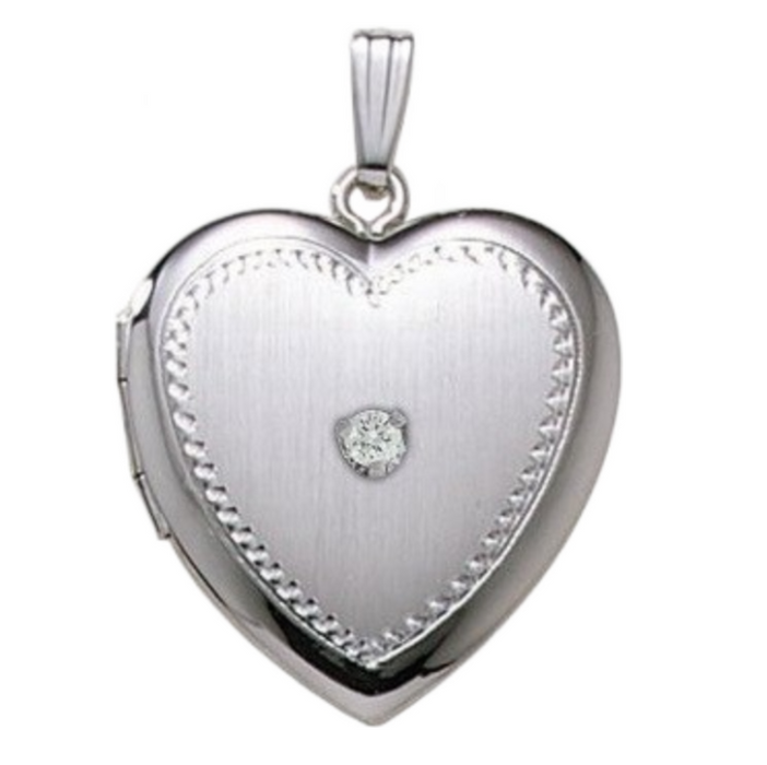 Sterling Silver Cremation & Hair Locket w/ Diamond Center Jewelry - 610PG65341-Jewelry-Photograve-Sterling Silver-1" X 1"-Afterlife Essentials