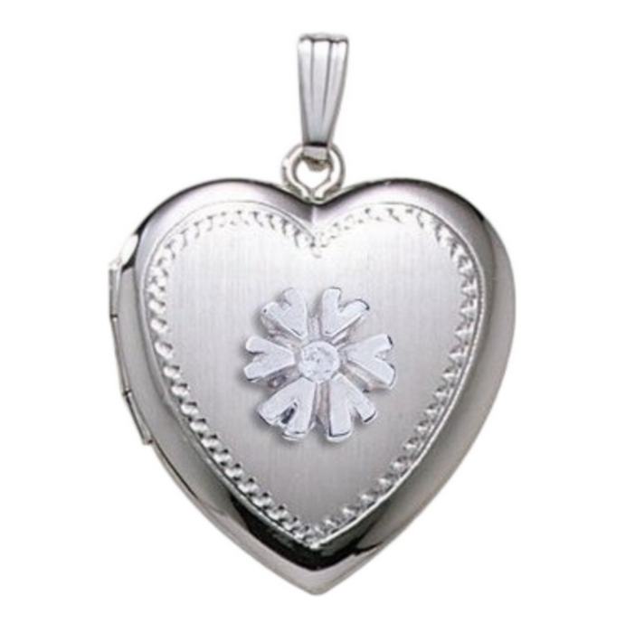 Sterling Silver Cremation & Hair Locket w/ Diamond Center Jewelry - 610PG65342-Jewelry-Photograve-Sterling Silver-1" X 1"-Afterlife Essentials