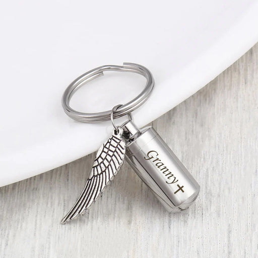 Angel Wing Charm Polish Cylinder Memorial Key Chain-Jewelry-Anavia-Afterlife Essentials