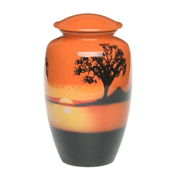 Affordable Alloy Cremation Urn in with Sunset Design – Adult-cremation urns-Bogati-Afterlife Essentials