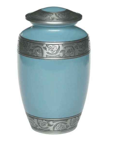 Alloy Blue Flower Band Adult 200 cu in Cremation Urn-Cremation Urns-Bogati-Afterlife Essentials