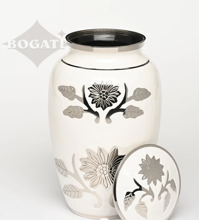 White Colored with Flowers Adult 200 cu in Cremation Urn
