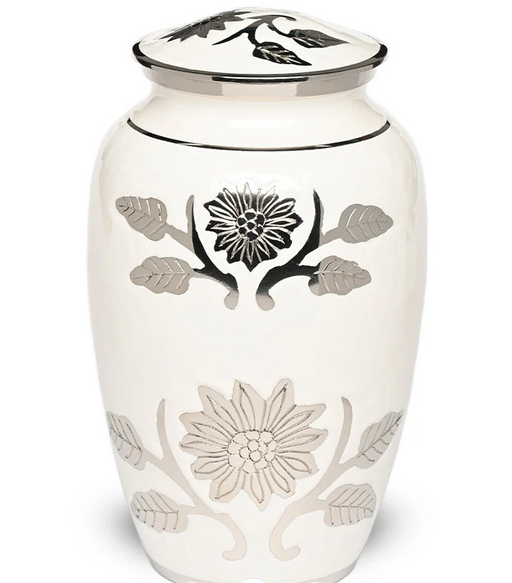 White Colored with Flowers Adult 200 cu in Cremation Urn-Cremation Urns-Bogati-Afterlife Essentials