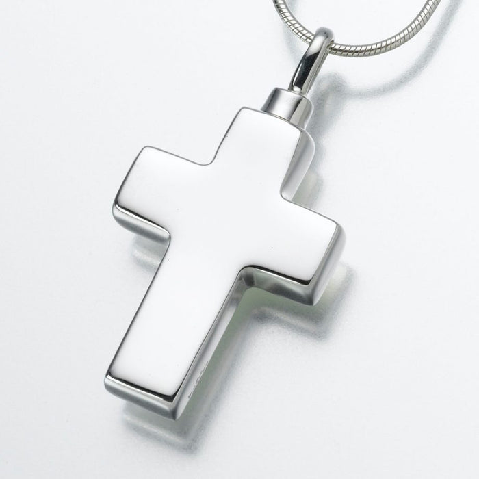 Large Cross Pendant Cremation Jewelry-Jewelry-Madelyn Co-Sterling Silver-Free 24" Black Satin Cord-Afterlife Essentials