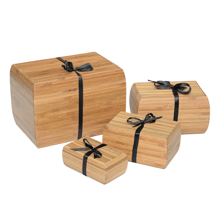 Small Bamboo Urn - Curved Edges with Satin Ribbon-Cremation Urns-Bogati-Afterlife Essentials