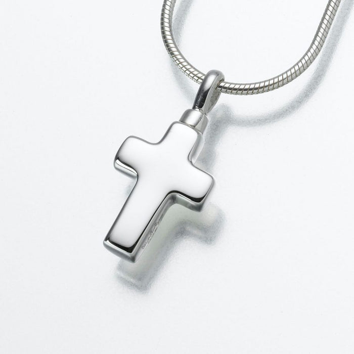 Small Cross Pendant Cremation Jewelry-Jewelry-Madelyn Co-14K White Gold-Free 24" Black Satin Cord-Afterlife Essentials