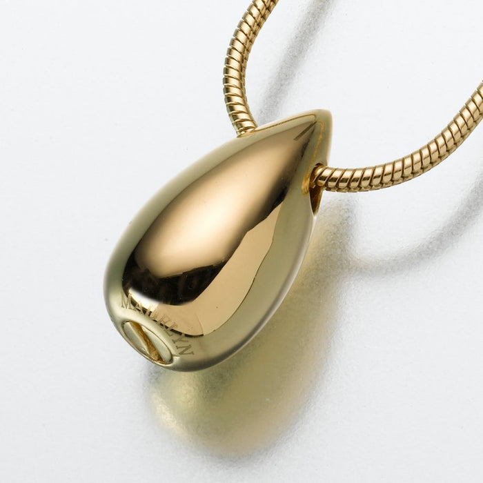 Slide Teardrop Pendant Cremation Jewelry-Jewelry-Madelyn Co-14K Yellow Gold-Free 24" Black Satin Cord-Afterlife Essentials