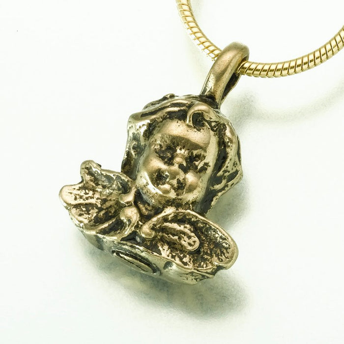 Antique Cherub Pendant Cremation Jewelry-Jewelry-Madelyn Co-Bronze-Free 24" Black Satin Cord-Afterlife Essentials