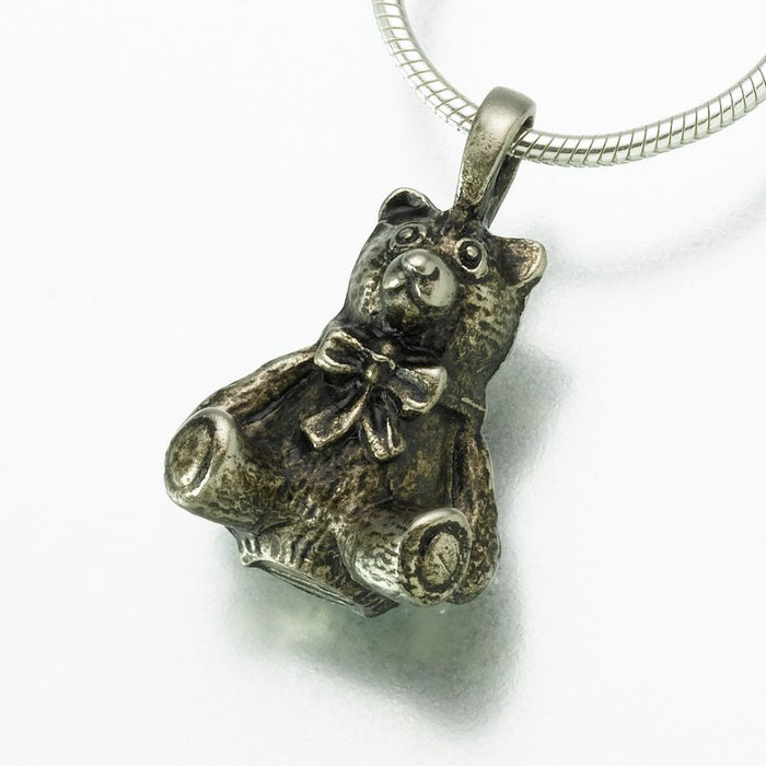 Antique Teddy Bear Pendant Cremation Jewelry-Jewelry-Madelyn Co-White Bronze-Free 24" Black Satin Cord-Afterlife Essentials