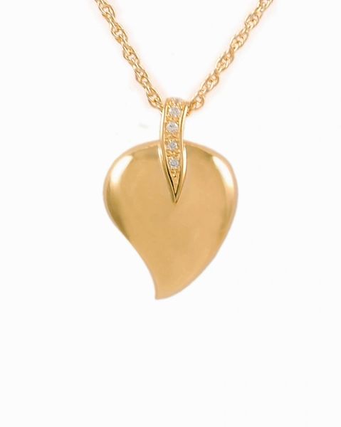 Gold Plated Leaf with Stones Heart Cremation Jewelry-Jewelry-Cremation Keepsakes-Afterlife Essentials