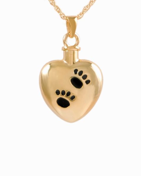 Gold Plated Heart with Black Paws Cremation Jewelry-Jewelry-Cremation Keepsakes-Afterlife Essentials