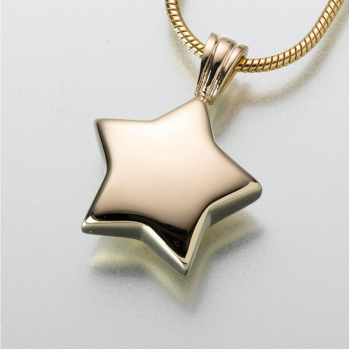 Star Pendant Cremation Jewelry-Jewelry-Madelyn Co-14K Yellow Gold-Free 24" Black Satin Cord-Afterlife Essentials