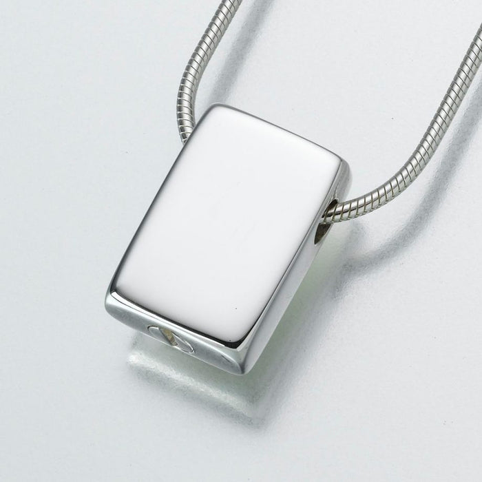 Slide Rectangle Pendant Cremation Jewelry-Jewelry-Madelyn Co-14K White Gold-Free 24" Black Satin Cord-Afterlife Essentials
