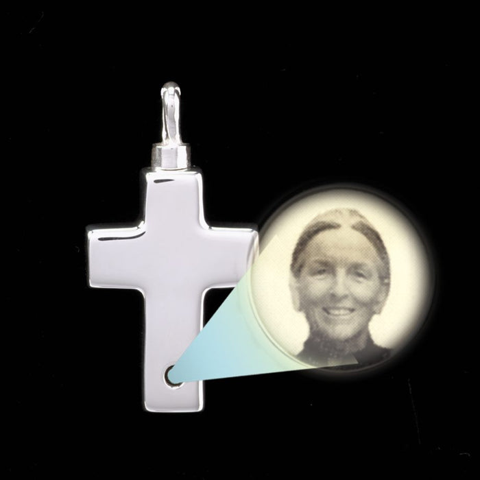 Micro Picture Lens Sterling Silver Cross Pendant Cremation Jewelry-Jewelry-Madelyn Co-Afterlife Essentials