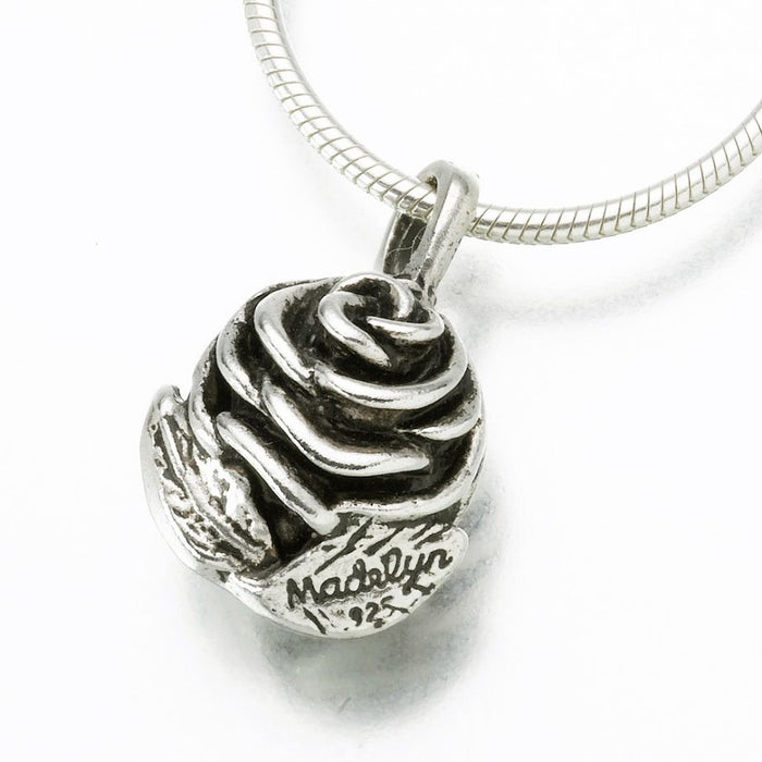 Rose Pendant Cremation Jewelry-Jewelry-Madelyn Co-14K White Gold-Free 24" Black Satin Cord-Afterlife Essentials