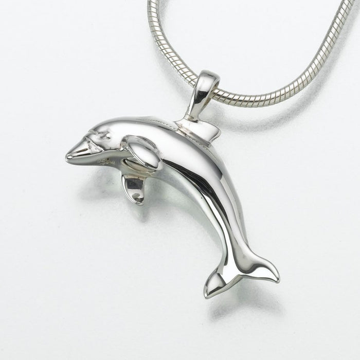 Dolphin Pendant Cremation Jewelry-Jewelry-Madelyn Co-14K White Gold-Free 24" Black Satin Cord-Afterlife Essentials