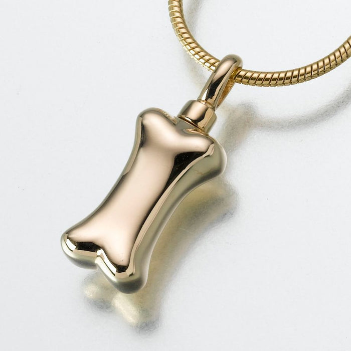 Dog Bone Pendant Cremation Jewelry-Jewelry-Madelyn Co-14K Yellow Gold-Free 24" Black Satin Cord-Afterlife Essentials