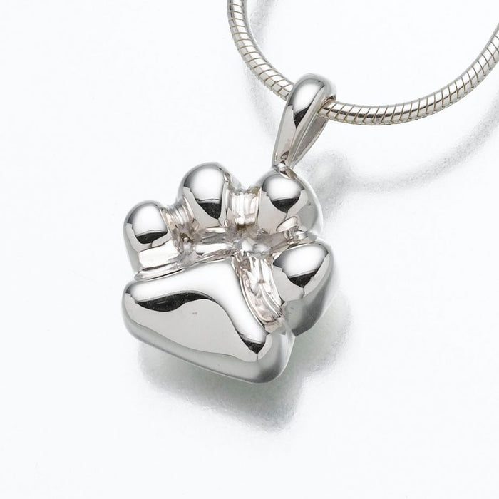 Paw Pendant Cremation Jewelry-Jewelry-Madelyn Co-14K White Gold-Free 24" Black Satin Cord-Afterlife Essentials