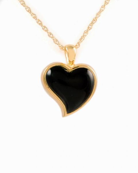 Gold Plated Onyx Heart Cremation Jewelry-Jewelry-Cremation Keepsakes-Afterlife Essentials