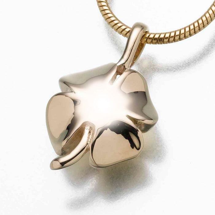 4 Leaf Clover Pendant Cremation Jewelry-Jewelry-Madelyn Co-14K Yellow Gold-Free 24" Black Satin Cord-Afterlife Essentials