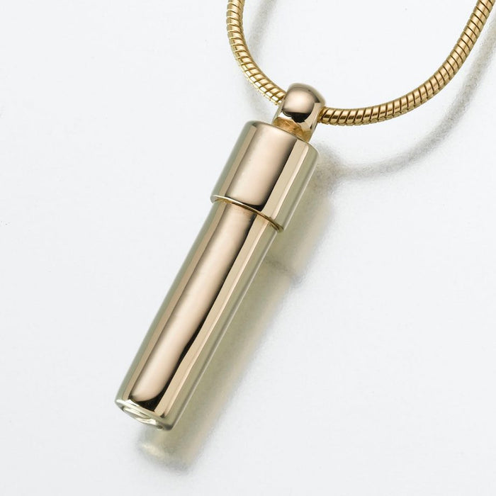 Double Chamber Cylinder Pendant Cremation Jewelry-Jewelry-Madelyn Co-14K Yellow Gold-Free 24" Black Satin Cord-Afterlife Essentials
