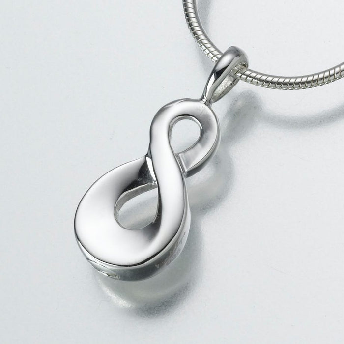 Infinity Pendant Cremation Jewelry-Jewelry-Madelyn Co-14K White Gold-Free 24" Black Satin Cord-Afterlife Essentials