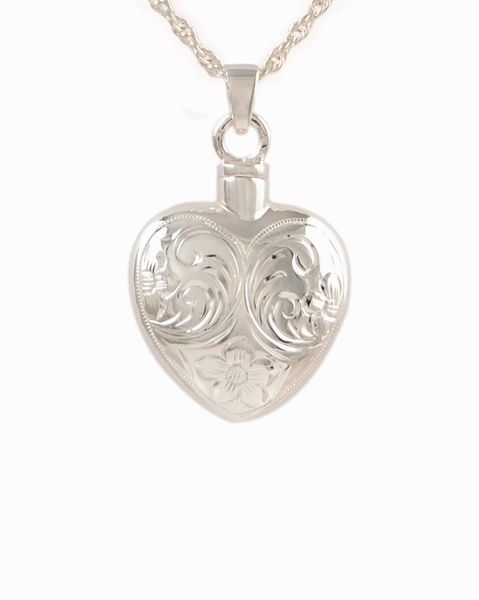 Sterling Silver Etched Flower Heart Cremation Jewelry-Jewelry-Cremation Keepsakes-Afterlife Essentials