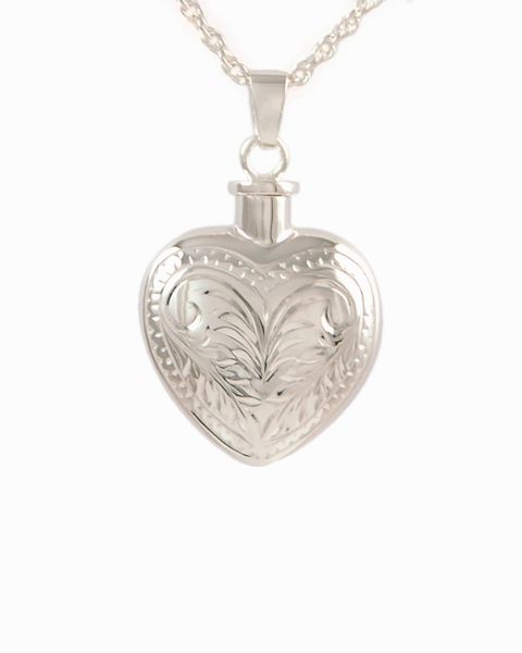 Sterling Silver Etched Feather Heart Cremation Jewelry-Jewelry-Cremation Keepsakes-Afterlife Essentials