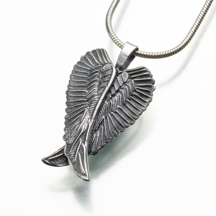 Angel Wings Pendant Cremation Jewelry-Jewelry-Madelyn Co-Sterling Silver-Free 24" Black Satin Cord-Afterlife Essentials