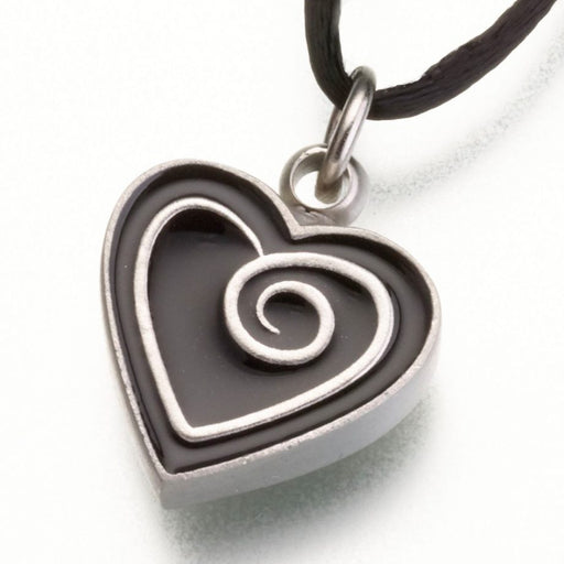 Pewter Heart Pendant with Enamel Spiral Cremation Jewelry-Jewelry-Madelyn Co-Pewter-Black-Free 24" Black Satin Cord-Afterlife Essentials