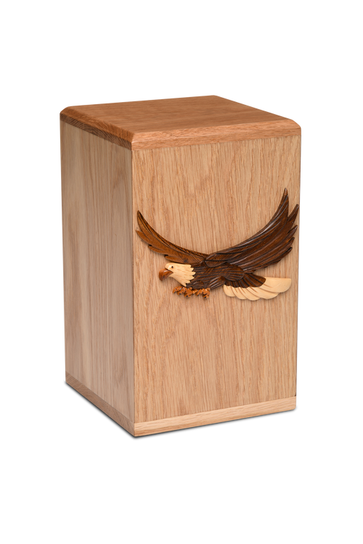 Solid Oak Urn with Artisan Applique Design – Adult – American Eagle-Cremation Urns-Bogati-Afterlife Essentials