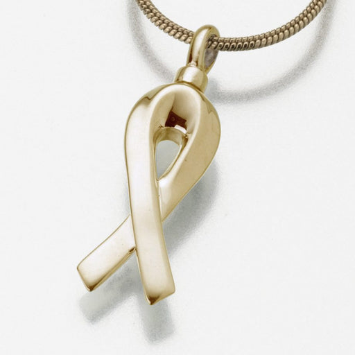Remembrance Ribbon Pendant Cremation Jewelry-Jewelry-Madelyn Co-Gold Vermiel-Free 24" Black Satin Cord-Afterlife Essentials