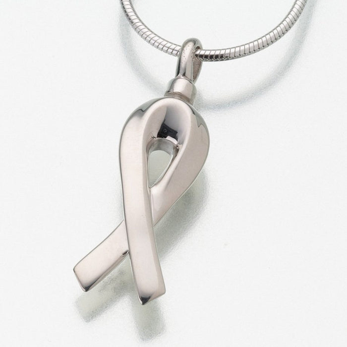 Remembrance Ribbon Pendant Cremation Jewelry-Jewelry-Madelyn Co-Sterling Silver-Free 24" Black Satin Cord-Afterlife Essentials