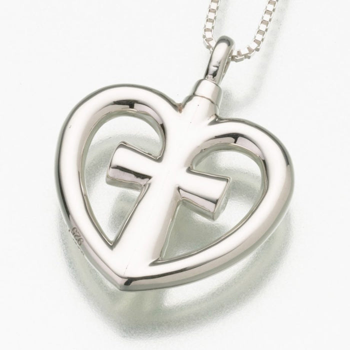 Love Cross Pendant Cremation Jewelry-Jewelry-Madelyn Co-14K White Gold-Free 24" Black Satin Cord-Afterlife Essentials