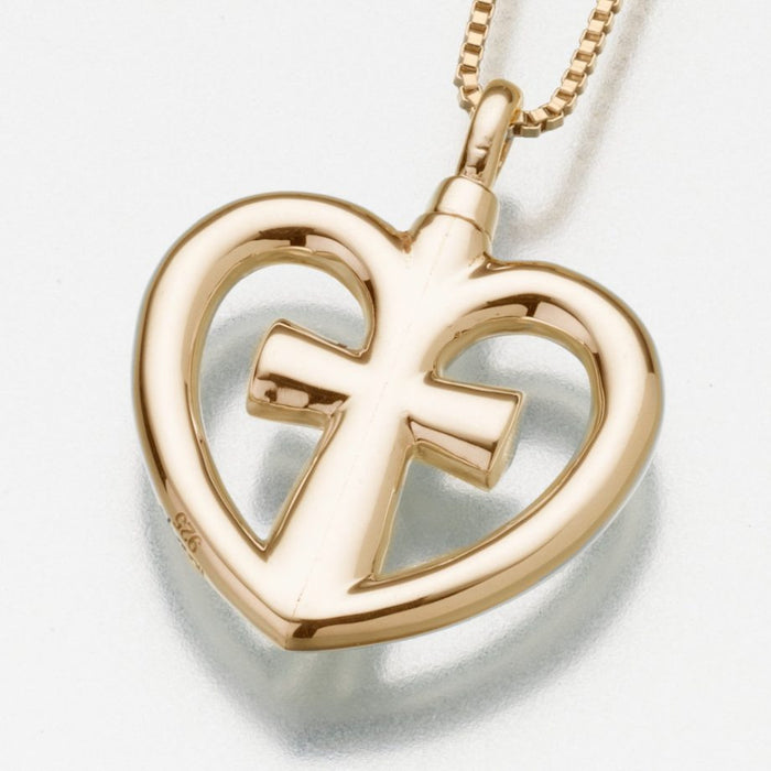 Love Cross Pendant Cremation Jewelry-Jewelry-Madelyn Co-14K Yellow Gold-Free 24" Black Satin Cord-Afterlife Essentials